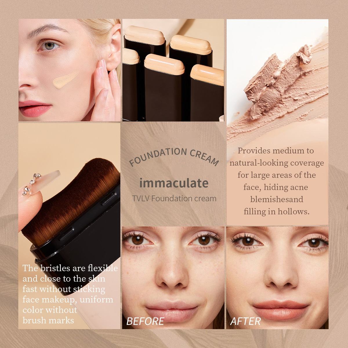 TVLV 2-in-1 Foundation Stick with Built-in Brush