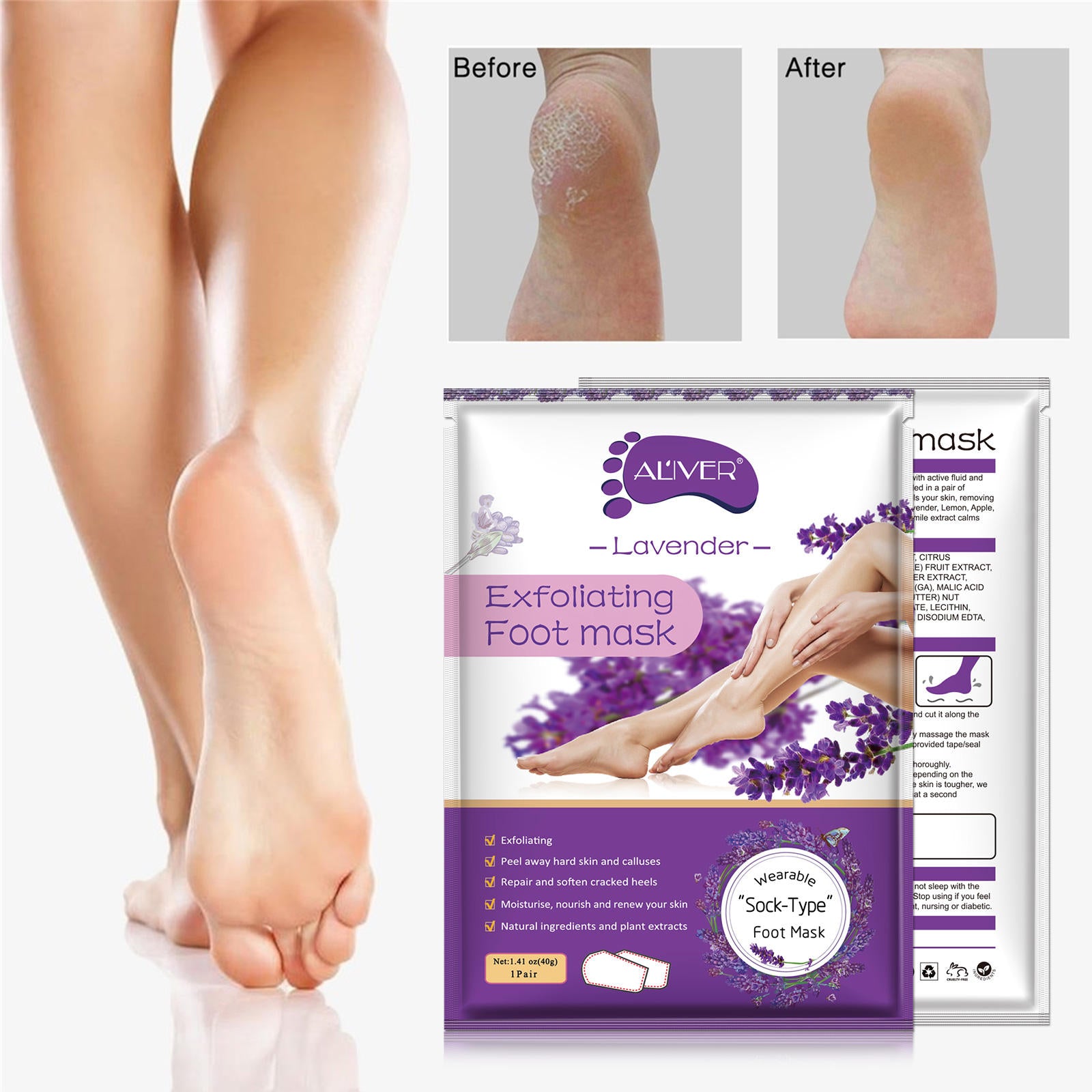 Aliver Foot Peeling Moisturizing Natural Exfoliating Foot Mask